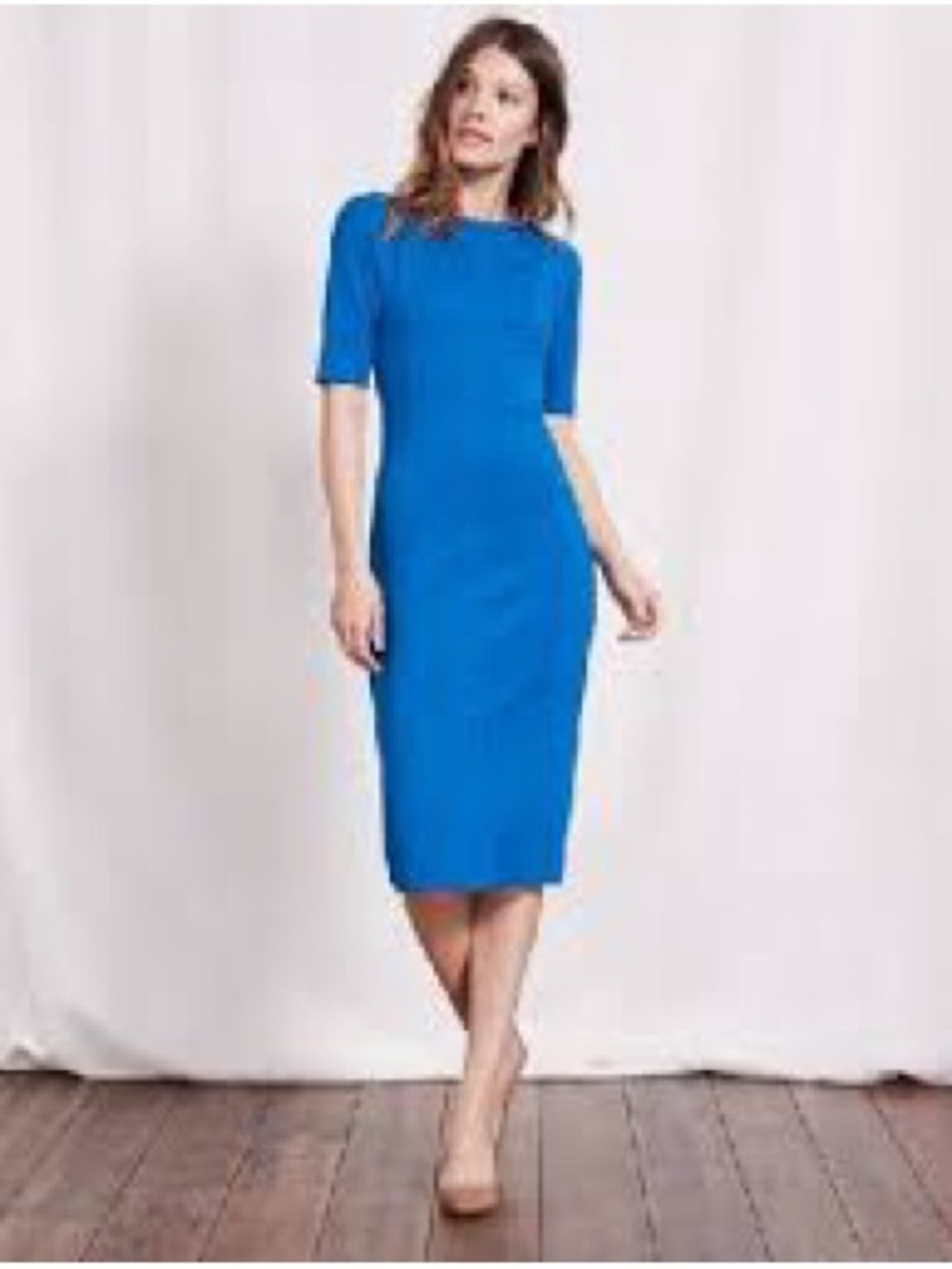 BODEN Blue Sheath Dress Classic Timeless Fitted Midi Slit 6L 6 Long Work Party